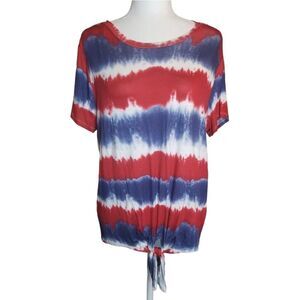 Celebrate Together Red, White and Blue Tie Dye Stripe Top Size Large